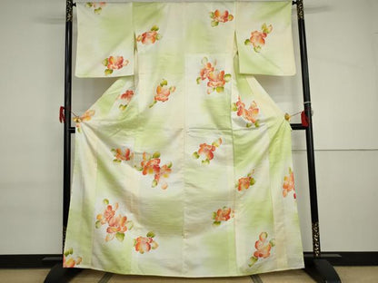 平和屋着物▽小紋　単衣　草花文　暈し染め　洗える着物　AABI6170cs
