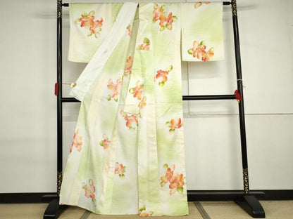 平和屋着物▽小紋　単衣　草花文　暈し染め　洗える着物　AABI6170cs
