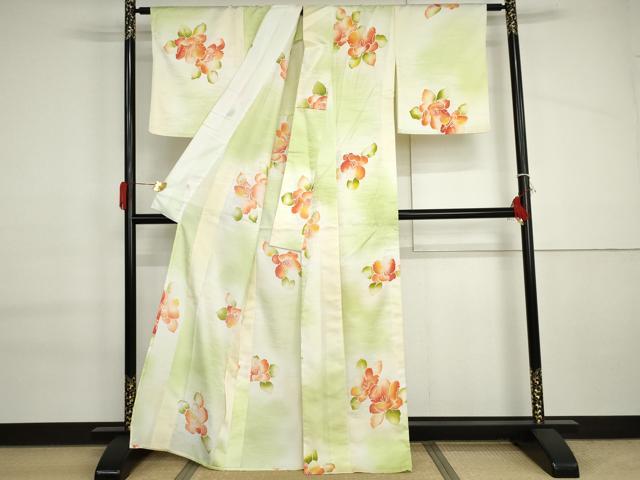平和屋着物▽小紋　単衣　草花文　暈し染め　洗える着物　AABI6170cs