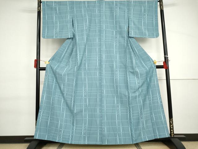 平和屋着物▽小紋　単衣　よろけ縞　洗える着物　AABI6171cs