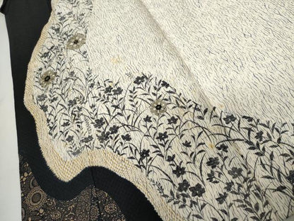平和屋着物▽訪問着　単衣　刺繍　杢目絞り　草花文　金銀糸　正絹　逸品　AABI6173cs