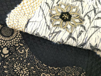 平和屋着物▽訪問着　単衣　刺繍　杢目絞り　草花文　金銀糸　正絹　逸品　AABI6173cs