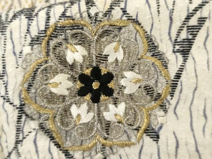 平和屋着物▽訪問着　単衣　刺繍　杢目絞り　草花文　金銀糸　正絹　逸品　AABI6173cs