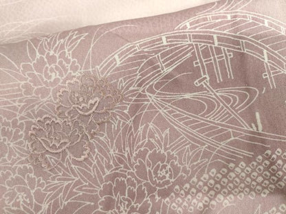 平和屋着物▽訪問着　単衣　刺繍　渡り橋松竹梅文　暈し染め　正絹　逸品　AABI6174cs