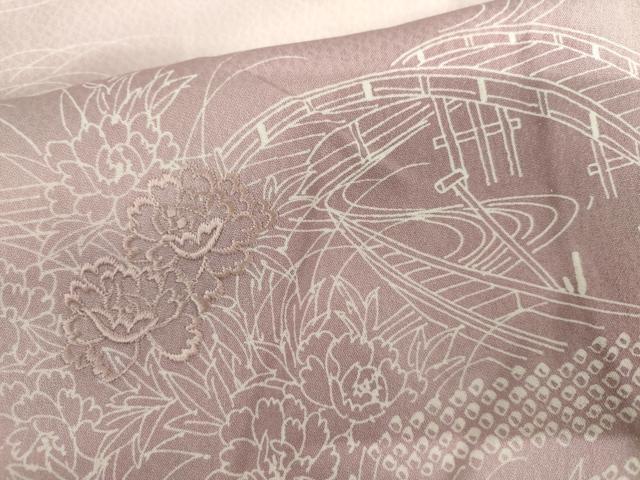平和屋着物▽訪問着　単衣　刺繍　渡り橋松竹梅文　暈し染め　正絹　逸品　AABI6174cs