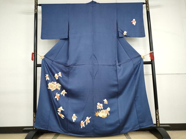 平和屋着物▽訪問着　単衣　狛犬　唐子　金彩　正絹　逸品　AABI6176cs