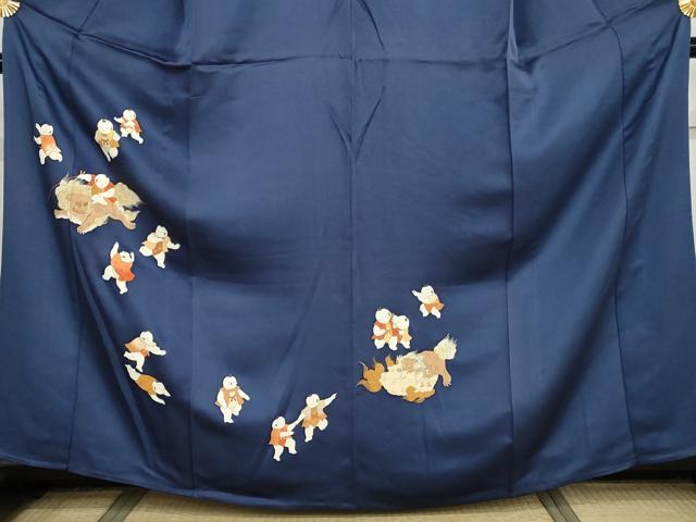 平和屋着物▽訪問着　単衣　狛犬　唐子　金彩　正絹　逸品　AABI6176cs