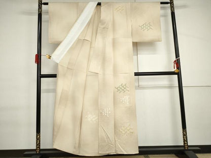平和屋着物▽訪問着　単衣　駒刺繍　芝に七宝　暈し染め　正絹　逸品　AABI6180cs