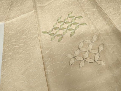 平和屋着物▽訪問着　単衣　駒刺繍　芝に七宝　暈し染め　正絹　逸品　AABI6180cs