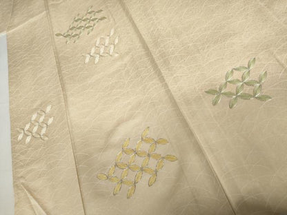 平和屋着物▽訪問着　単衣　駒刺繍　芝に七宝　暈し染め　正絹　逸品　AABI6180cs