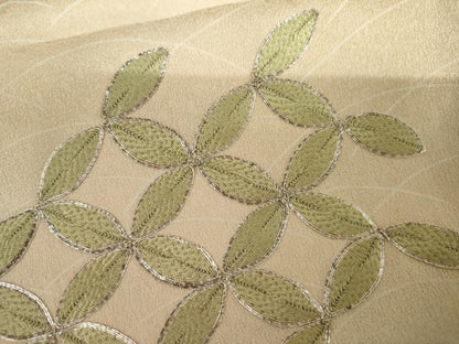 平和屋着物▽訪問着　単衣　駒刺繍　芝に七宝　暈し染め　正絹　逸品　AABI6180cs
