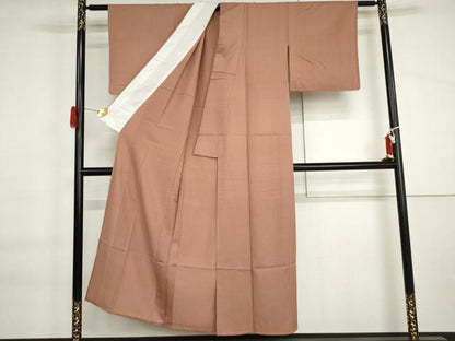 平和屋着物▽上質な色無地　単衣　扇青海波地紋　ときがら茶色　正絹　逸品　AABI6181cs