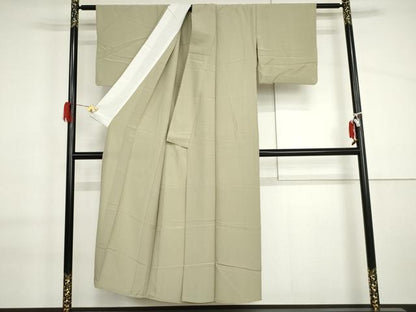 平和屋着物▽上質な色無地　単衣　若芽色　正絹　逸品　AABI6182cs