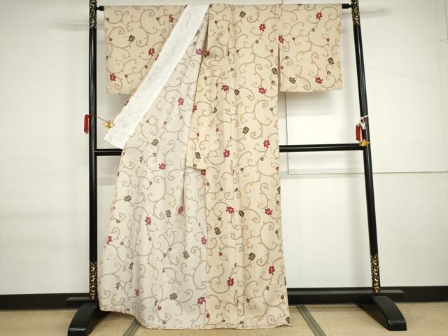 平和屋着物▽小紋　単衣　花唐草文　洗える着物　AABI6183cs