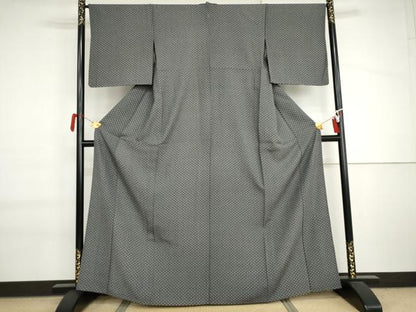 平和屋着物▽江戸小紋　単衣　花菱文　黒地　まるやま扱い　正絹　逸品　AABI6184cs