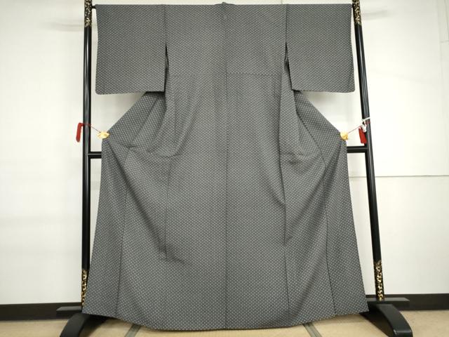 平和屋着物▽江戸小紋　単衣　花菱文　黒地　まるやま扱い　正絹　逸品　AABI6184cs