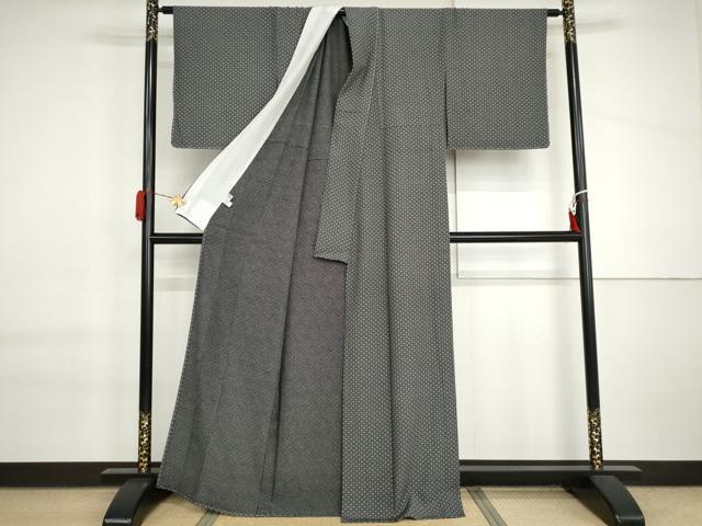 平和屋着物▽江戸小紋　単衣　花菱文　黒地　まるやま扱い　正絹　逸品　AABI6184cs