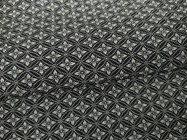 平和屋着物▽江戸小紋　単衣　花菱文　黒地　まるやま扱い　正絹　逸品　AABI6184cs