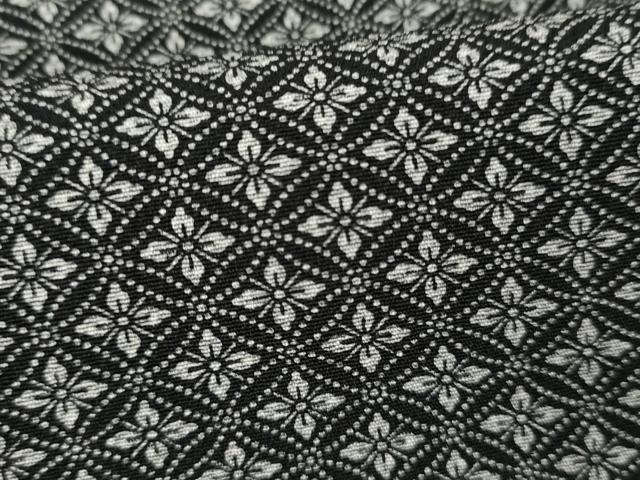 平和屋着物▽江戸小紋　単衣　花菱文　黒地　まるやま扱い　正絹　逸品　AABI6184cs