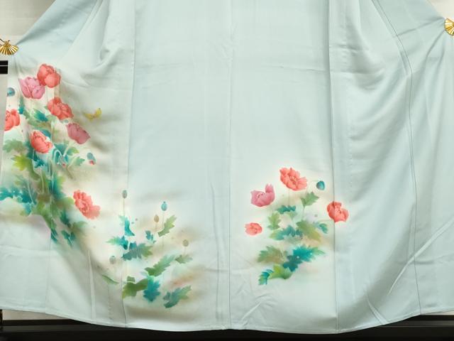 平和屋着物▽訪問着　単衣　手描き　花蝶文　暈し染め　金彩　正絹　逸品　未使用　AABI6186cs