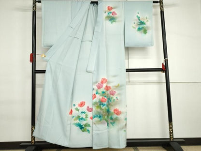 平和屋着物▽訪問着　単衣　手描き　花蝶文　暈し染め　金彩　正絹　逸品　未使用　AABI6186cs