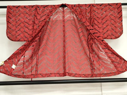 平和屋着物▽道中着　スリーシーズン　春夏秋　塵除け　総レース　枝葉文　正絹　逸品　AABI6188cs
