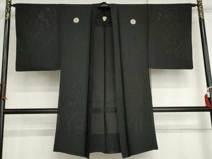 平和屋着物▽男性　黒紋付　長羽織　スリーシーズン　春夏秋　塵除け　正絹　逸品　AABI6189cs