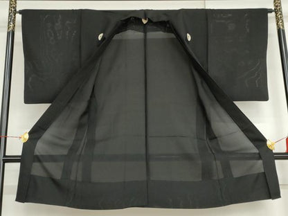 平和屋着物▽男性　黒紋付　長羽織　スリーシーズン　春夏秋　塵除け　正絹　逸品　AABI6189cs