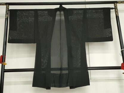 平和屋着物▽男性　長羽織　スリーシーズン　春夏秋　塵除け　黒地　正絹　逸品　AABI6192cs