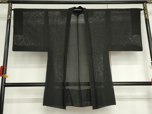 平和屋着物▽男性　長羽織　スリーシーズン　春夏秋　塵除け　黒地　正絹　逸品　AABI6192cs