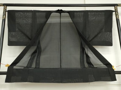 平和屋着物▽男性　長羽織　スリーシーズン　春夏秋　塵除け　黒地　正絹　逸品　AABI6192cs