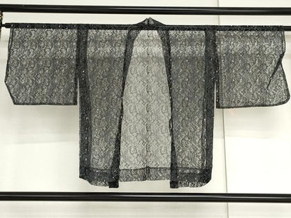 平和屋着物▽羽織　スリーシーズン　春夏秋　塵除け　総レース　草花文　黒地　金糸　AABI6193cs
