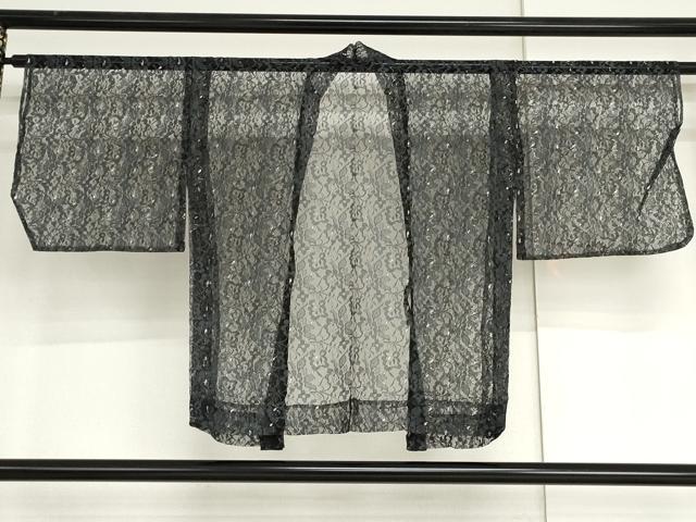 平和屋着物▽羽織　スリーシーズン　春夏秋　塵除け　総レース　草花文　黒地　金糸　AABI6193cs