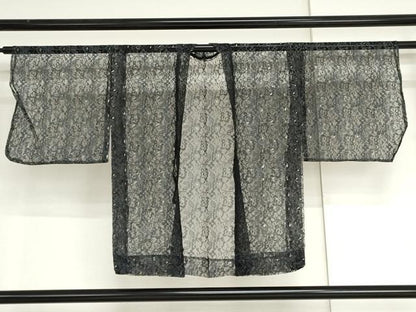 平和屋着物▽羽織　スリーシーズン　春夏秋　塵除け　総レース　草花文　黒地　金糸　AABI6193cs