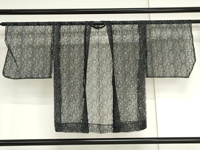 平和屋着物▽羽織　スリーシーズン　春夏秋　塵除け　総レース　草花文　黒地　金糸　AABI6193cs