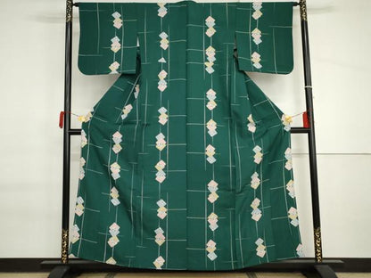 平和屋着物▽上質な小紋　単衣　色紙重ね花唐草文　正絹　逸品　未使用　AABI6195cs