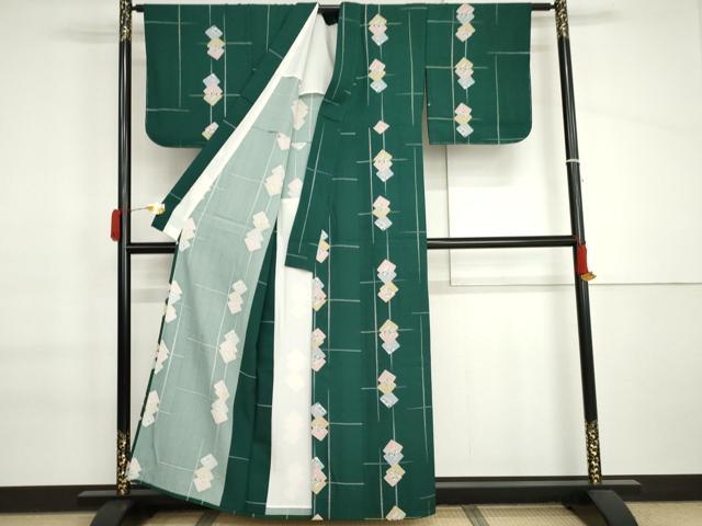 平和屋着物▽上質な小紋　単衣　色紙重ね花唐草文　正絹　逸品　未使用　AABI6195cs