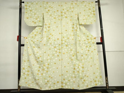 平和屋着物▽上質な小紋　単衣　草花文　椿　暈し染め　正絹　逸品　AABI6198cs