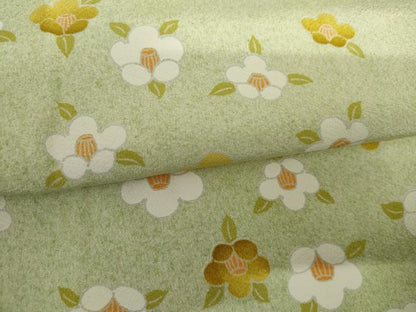 平和屋着物▽上質な小紋　単衣　草花文　椿　暈し染め　正絹　逸品　AABI6198cs