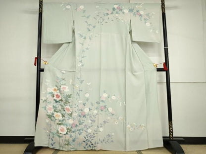 平和屋着物▽訪問着　単衣　友禅　作家物　枝花文　暈し染め　正絹　逸品　AABI6199cs