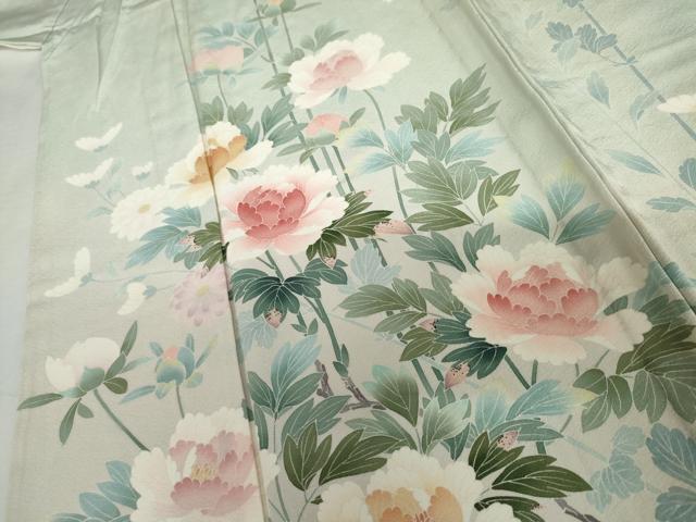 平和屋着物▽訪問着　単衣　友禅　作家物　枝花文　暈し染め　正絹　逸品　AABI6199cs