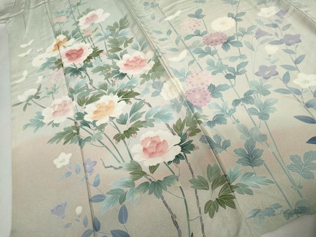 平和屋着物▽訪問着　単衣　友禅　作家物　枝花文　暈し染め　正絹　逸品　AABI6199cs