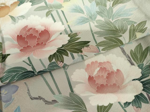 平和屋着物▽訪問着　単衣　友禅　作家物　枝花文　暈し染め　正絹　逸品　AABI6199cs
