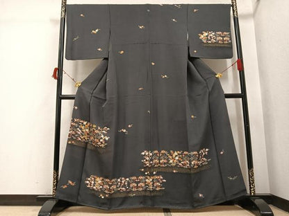 平和屋着物●訪問着　友禅　草花文　金彩　正絹　逸品　AABI6203ph