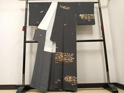 平和屋着物●訪問着　友禅　草花文　金彩　正絹　逸品　AABI6203ph