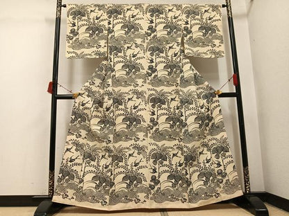 平和屋着物●訪問着　紬地　飛鳥桐文　正絹　逸品　AABI6205ph