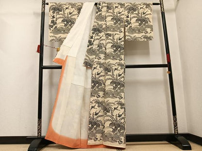 平和屋着物●訪問着　紬地　飛鳥桐文　正絹　逸品　AABI6205ph