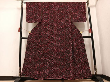平和屋着物●上質な小紋　型染め　菊唐草文　正絹　逸品　AABI6206ph