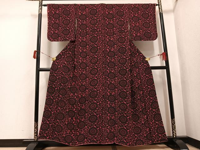 平和屋着物●上質な小紋　型染め　菊唐草文　正絹　逸品　AABI6206ph