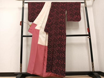 平和屋着物●上質な小紋　型染め　菊唐草文　正絹　逸品　AABI6206ph
